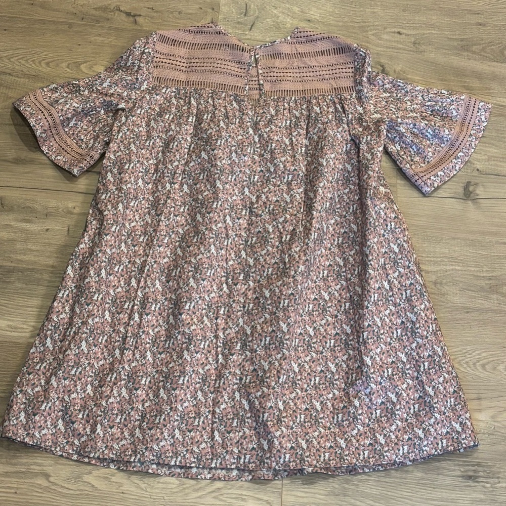 English Factory Pink Floral Lace-Trim Babydoll Dress – Bell Sleeves Size M NWT - Picture 2 of 5